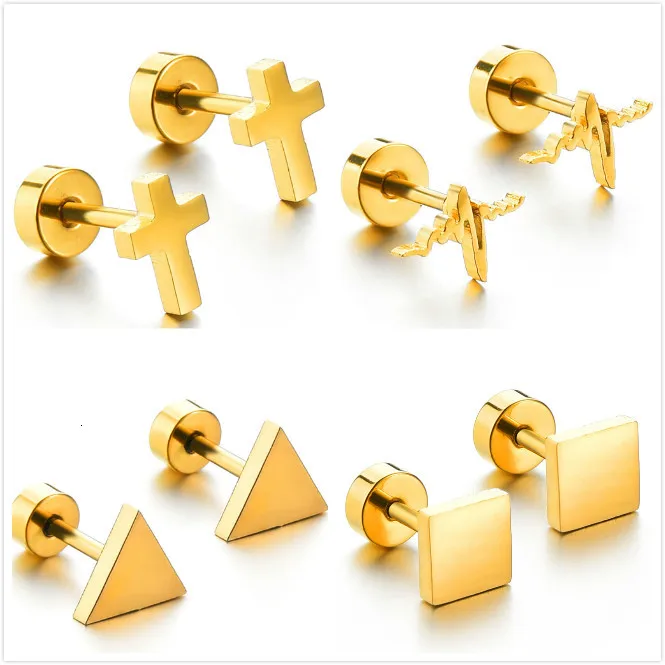 Женские серьги гвоздики из нержавеющей стали Двойные сердца треугольные