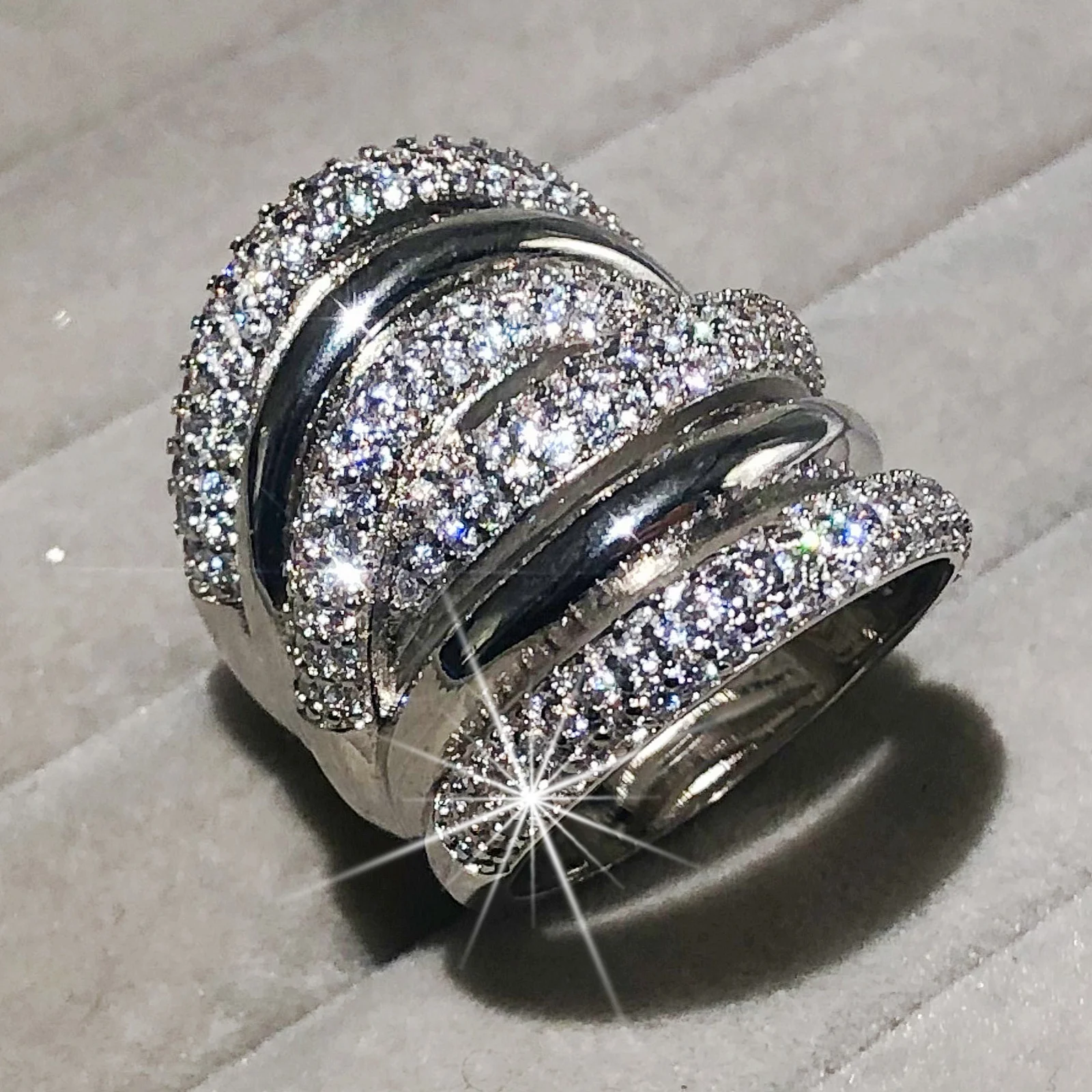 

Big 925 silver Cocktail Finger RINGS for Women Luxury 238pcs Simulated diamond painting full stone Ring Jewelry anillo plata 925