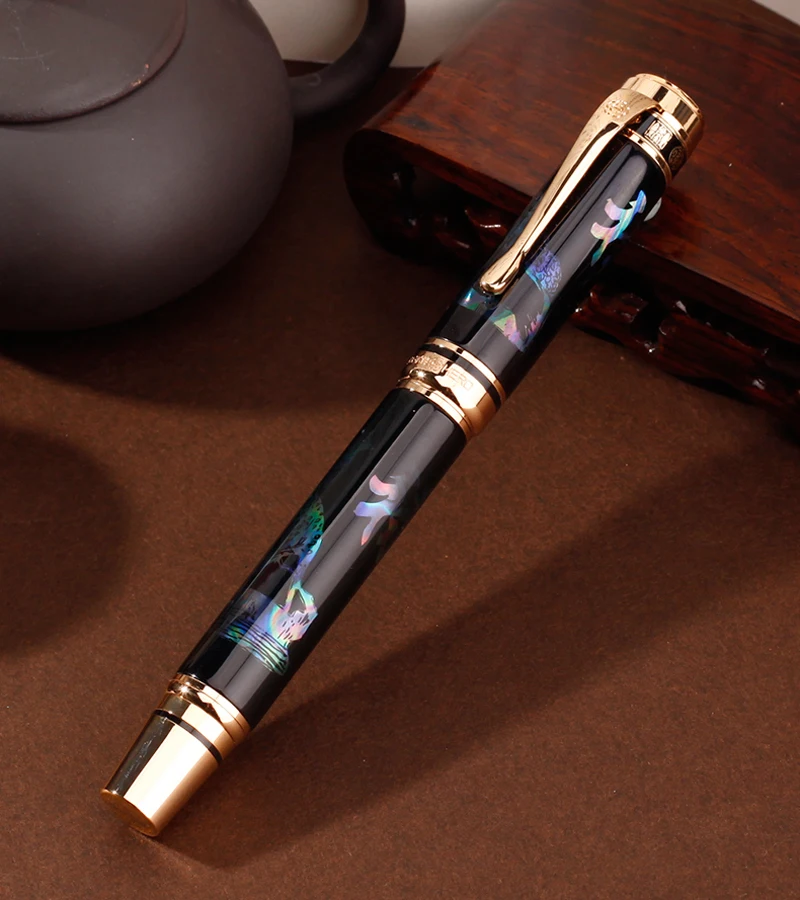 HERO 18K Gold Noble Fountain Pen Limited Edition Deer Metal &Seashell Engraving Fine Nib 0.5mm Collection Pen With Gift Box