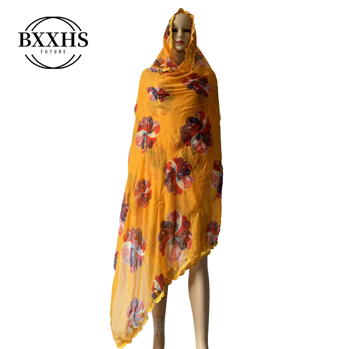 

Женский шарф с цветочной вышивкой в африканском стиле, хлопковый шарф с большим цветком для мусульманских шалей