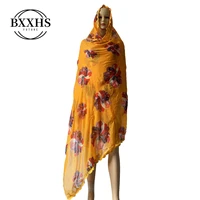 new african women coloured cotton atmospheric embroidery scarf big flower cotton scarf for muslim shawls wraps