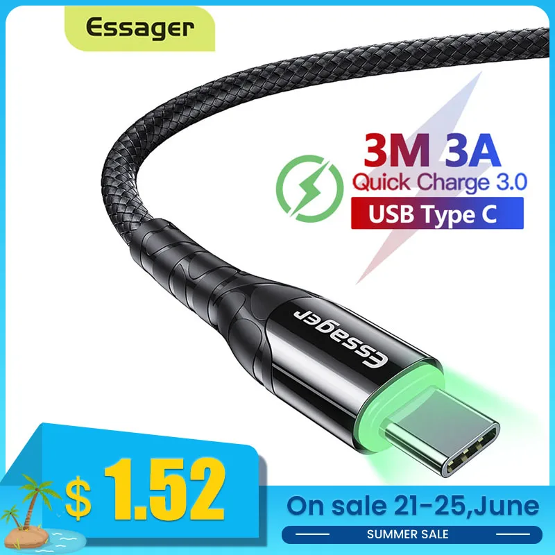 Кабель зарядный Essager USB Type C для Samsung Redmi Note 8 7|Кабели мобильных телефонов| |