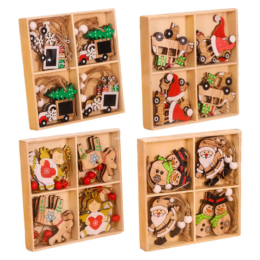 

12 шт., деревянные подвесные украшения для ёлки