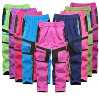 children patchwork soft shell outwear waterproof boy girl kids pants warm trousers sporty climbing leggings breathable
