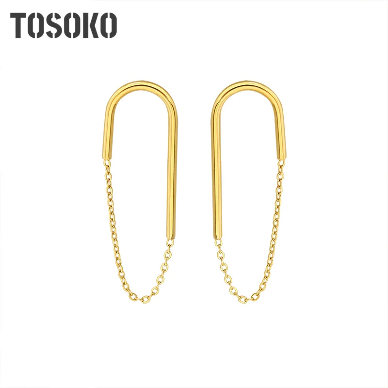 TOSOKO ювелирные изделия из нержавеющей стали Ins цепочка U-образные серьги женские модные серьги BSF399