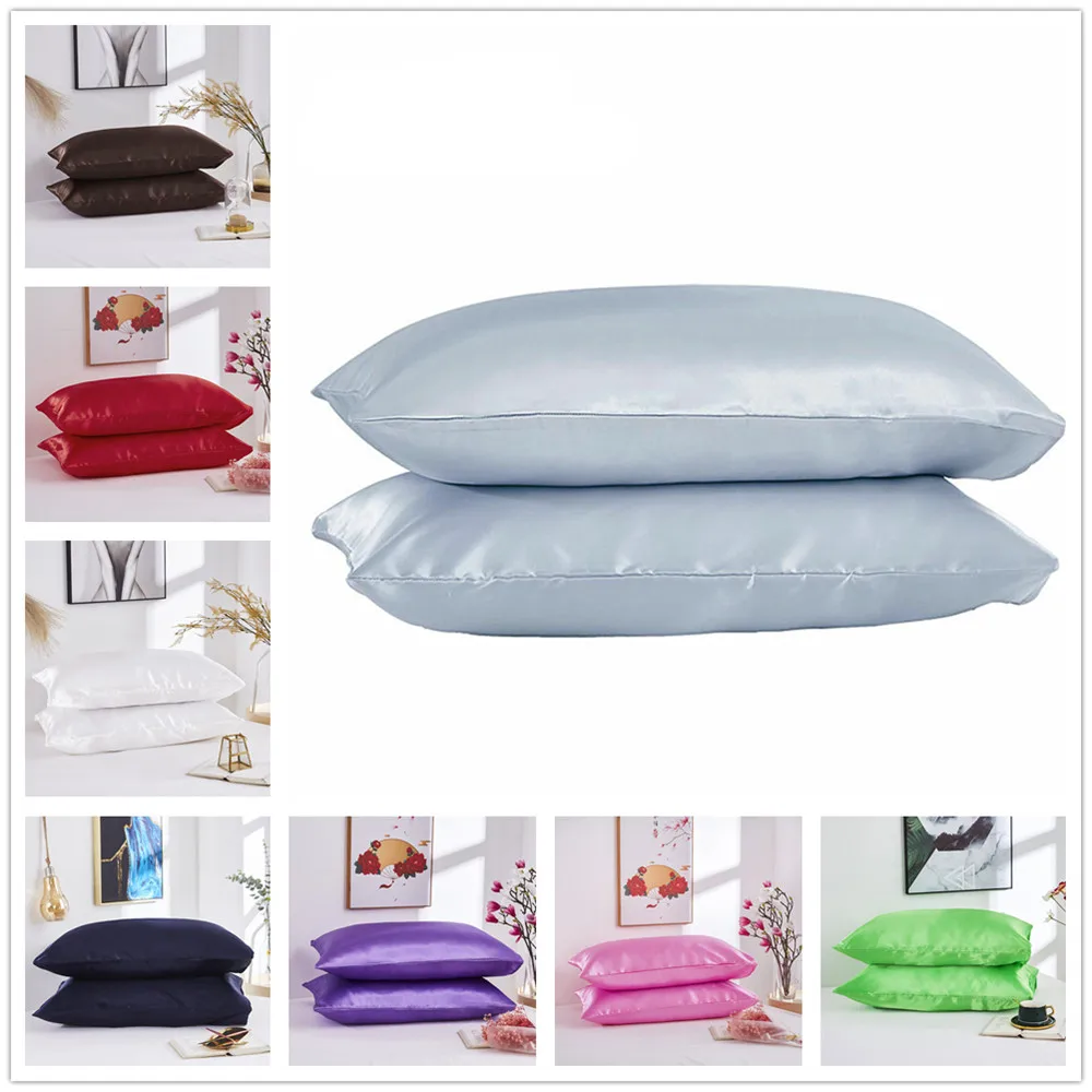 

Pure Emulation Silk Satin Pillowcase Comfortable Pillow Cover Pillowcase For Bed Throw Single Pillow Covers 1pcs