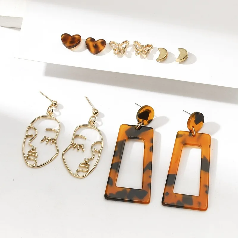 

Серьги в европейском и американском стиле, акриловые геометрические, 5 пары