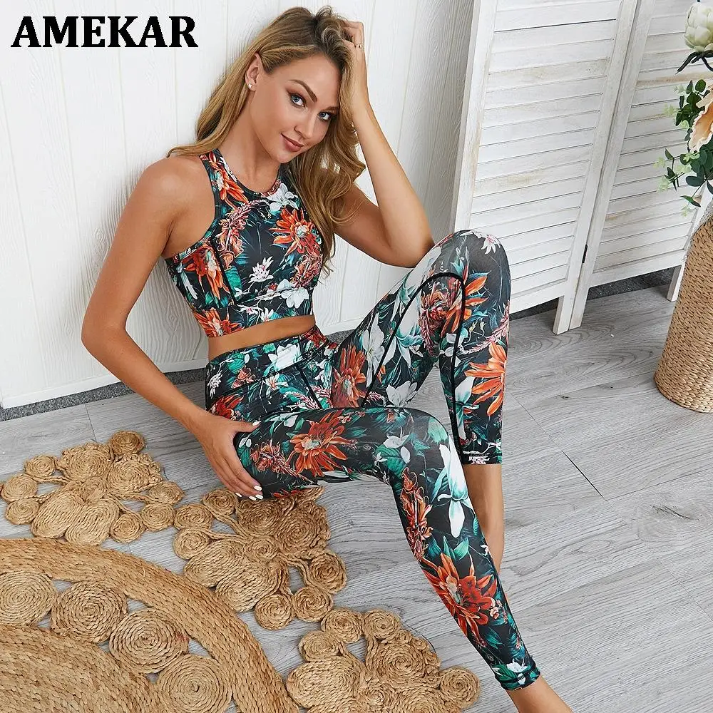 

2021 New Style 2 Piece Bra+Pants Women's Tracksuit Sportswear Sports Suit Yoga Set Gym Fitness Suit Clothes For Sport Customs