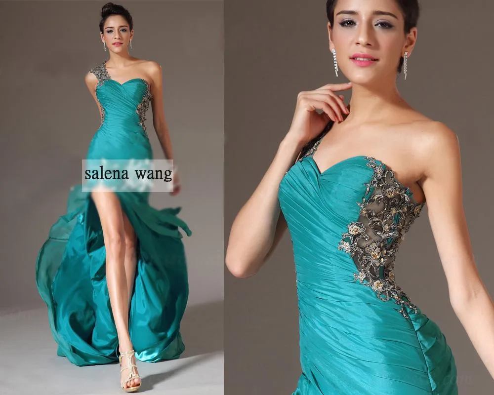 

party prom gown lace appliques one shoulder vestido de renda 2014 new fashion sexy women dress long evening dress free shipping