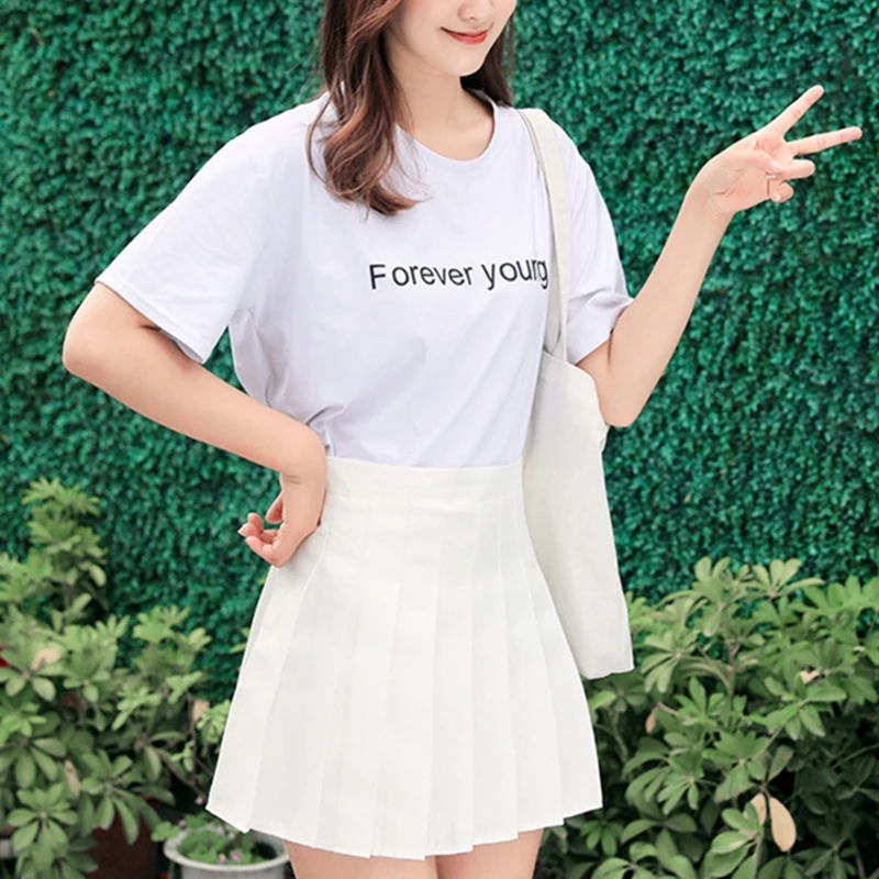 

Women High Waist Solid Color Pleated Skater A-Line Mini Skirt with Lining Shorts