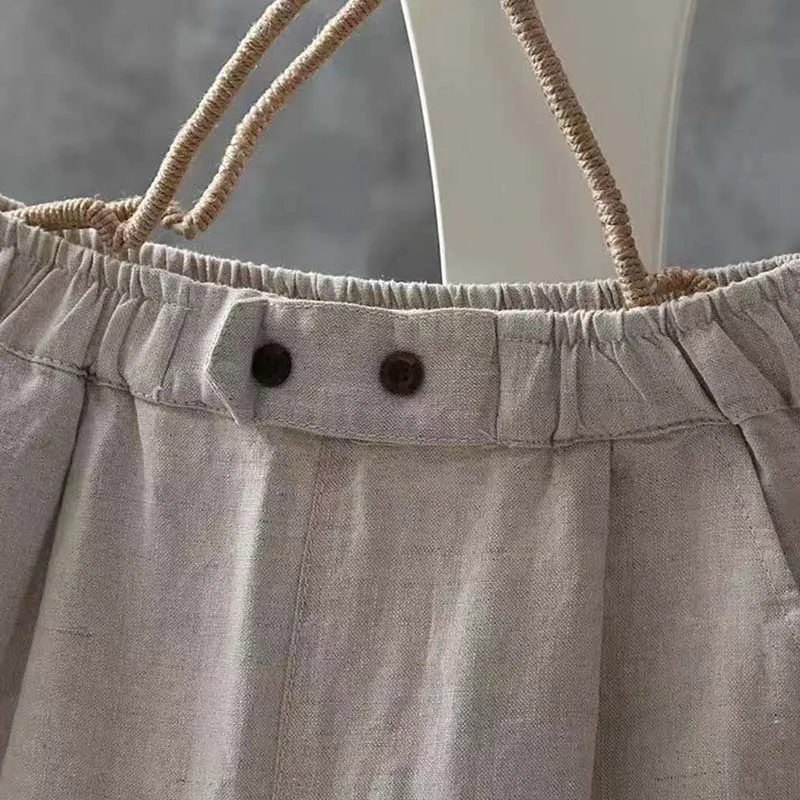 

Cotton Linen Pants Women Spring Summer Ankle-Length Trousers Female Elastic Waist Casual Loose Solid Harem Pants Plus Size Capri