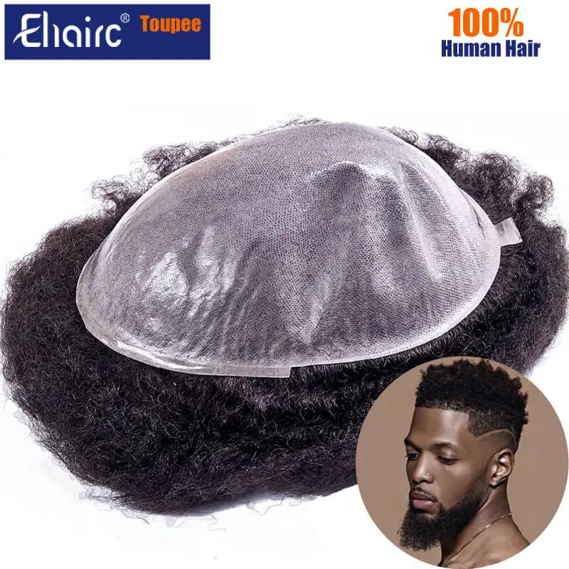 Afro Toupee for Men 0.1MM Thick PU Curly Hair System Unit for Black Men Male Hair Prosthesis Wig For Men 6