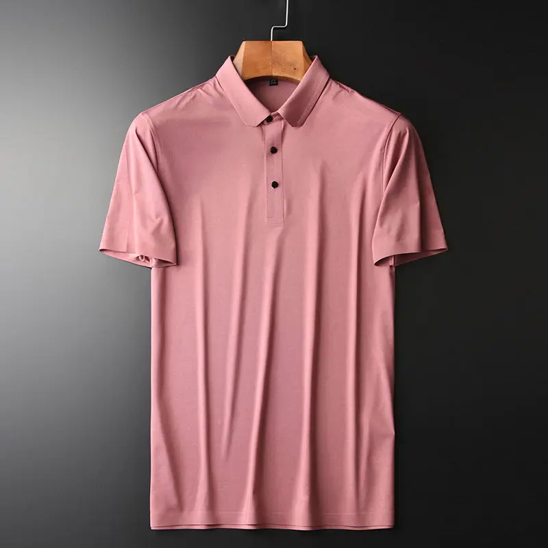 

2020 summer new seamless rubber Lapel short sleeve T-shirt for men's slim fit fashion lightweight half sleeve polo shirt for men