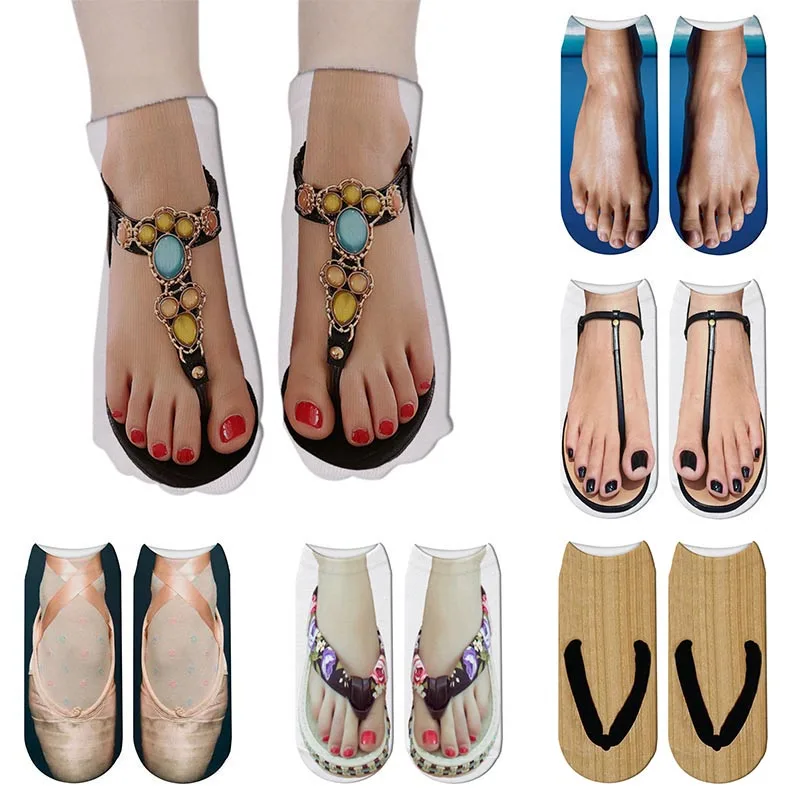 

Cute Foot Printed 3D Socks For Women Kawaii Low Ankle Femme Girls Cotton Socks Casual Funny Creative Socks Happy Calcetines Sox