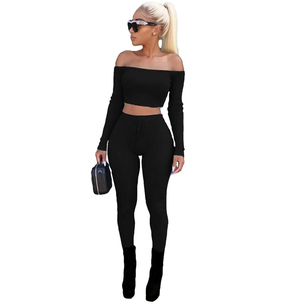 Сексуальный женский комплект из двух предметов укороченный топ леггинсы