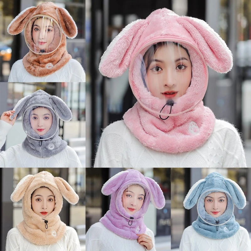 

Cute Rabbit Ears Cycling Windproof Balaclava Anti-fog Face Shield Thermal Hood Cover Beanies Outdoor Sport for Men Women