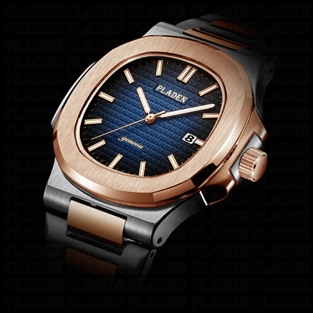 PLADEN мужские часы Geneva полный Сталь розовое золото Календарь Дисплей часов Relojes Para