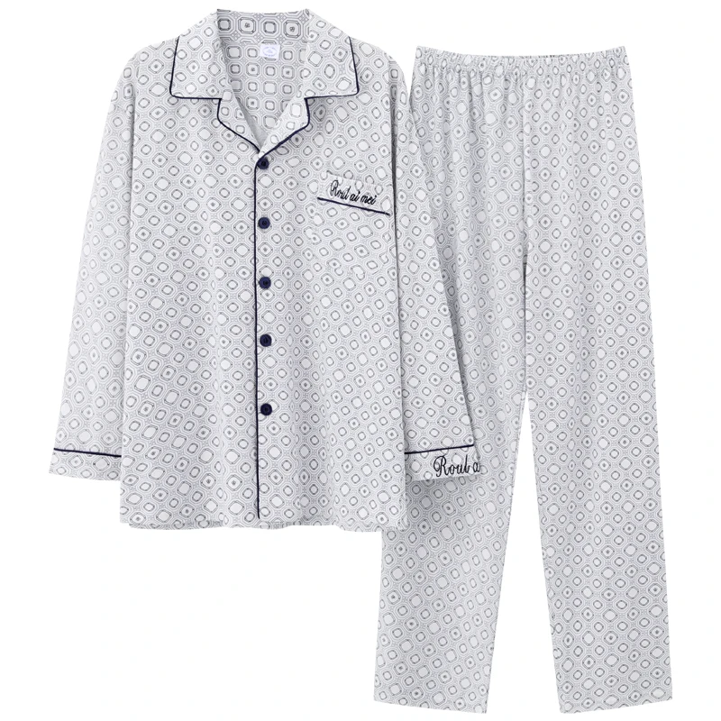 Мужские пижамы размера плюс 4XL, весенние хлопковые мужские пижамные комплекты с длинным рукавом, кардиган с отложным воротником, повседневн... от AliExpress RU&CIS NEW