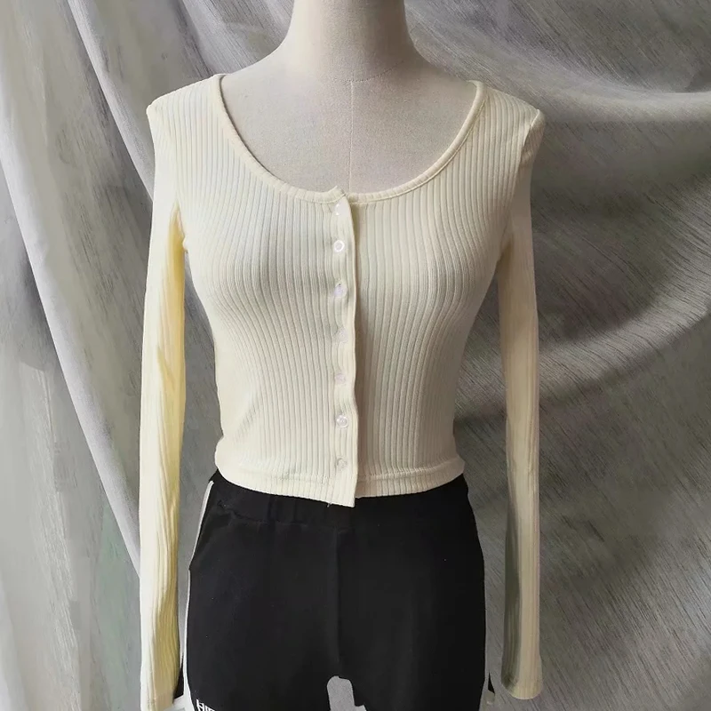 

Women Button Down Fitted Crop Top with A Scoop Neck