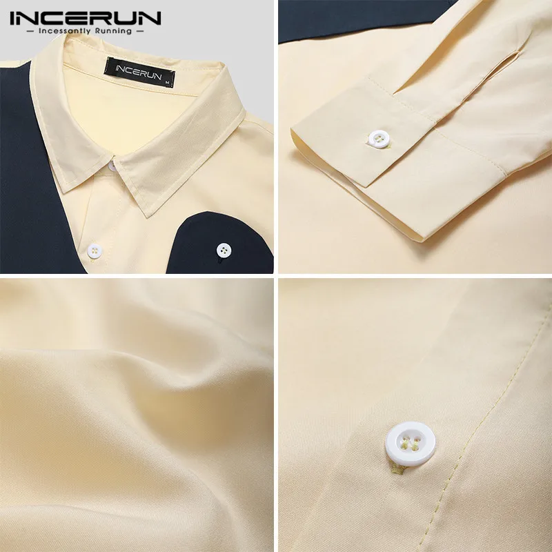 

Mens Leisure Chemise Hombre Loose Shirts INCERUN Fashion Patchwork Shirts Men Long Sleeve Lapel Blouse Cozy Buttons Camisa S-5XL