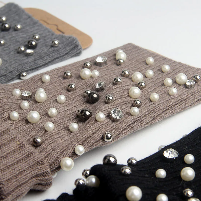 Осенне-зимние гетры женские модные Украшенные жемчугом выше колена вязаные