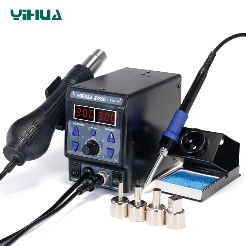 YIHUA 8786D Upgraded Version SMD Soldering Station Double Digital Display Cool Hot Air Gun Soldering Iron 2 in 1 Rework Station