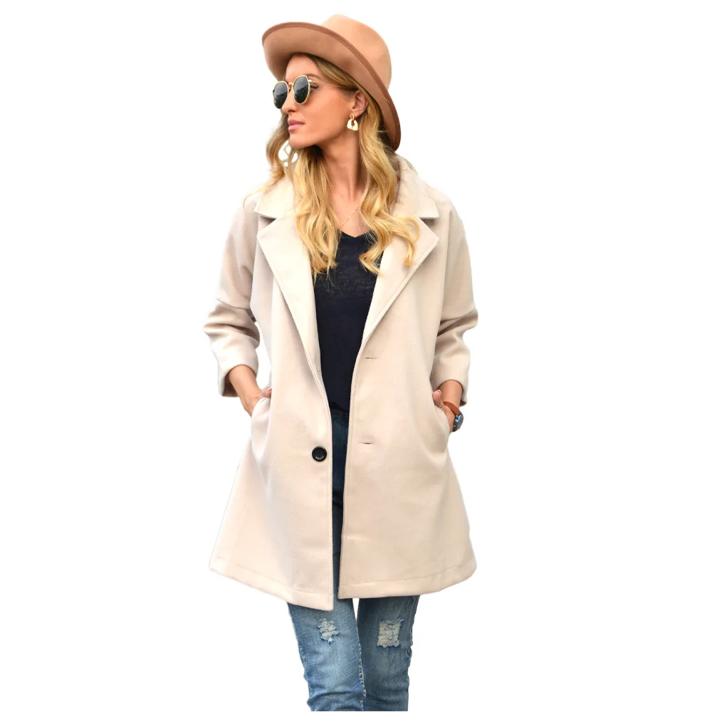 

Autumn and winter women's clothing fashion commuter casual two-button woolen woolen long 3/4 sleeve lapel jacket