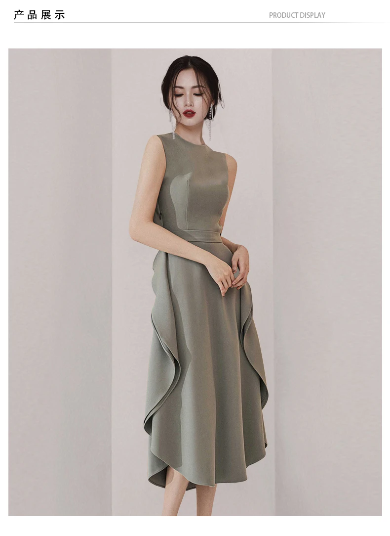 

French sleeveless long dress 2021 summer new waist irregular round neck dress for women party vintage O-Neck Tank