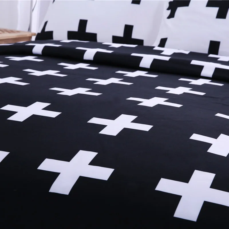 Черный белый с рисунком Креста пододеяльник 2 наволочками Модные постельные