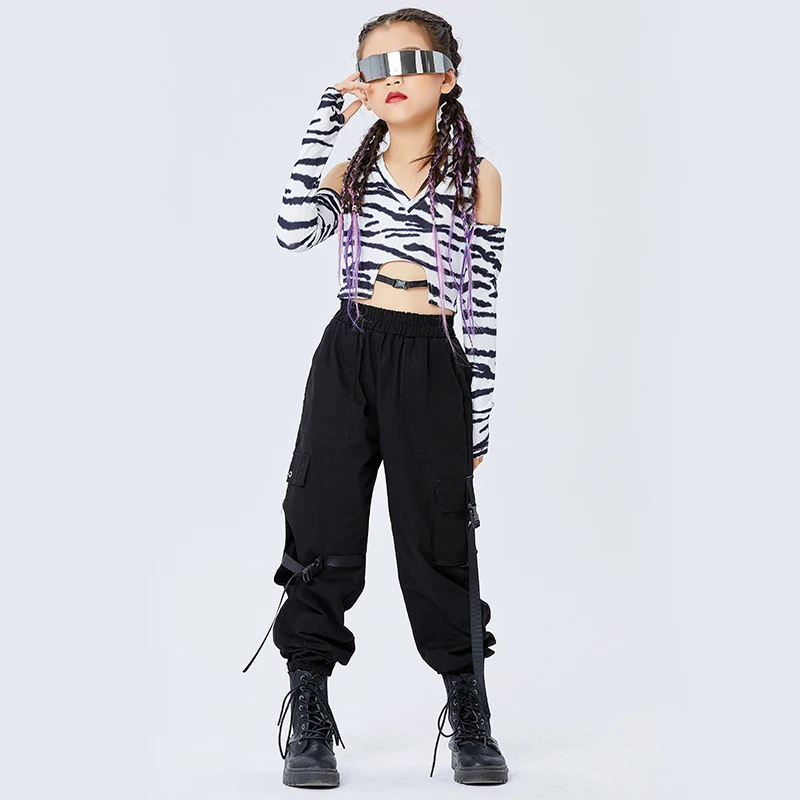 

Fashion Hip Hop Dance Costumes For Girls Long Sleeved Cargo Pants Street Wear Jazz Modern Dance Costumes Rvve Clothes DQS8206