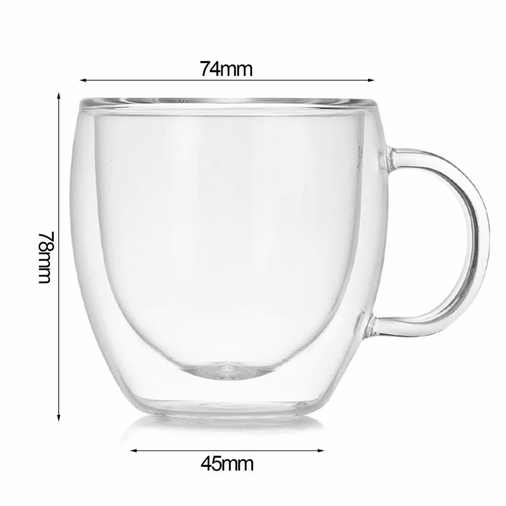 

150ML Double Layers Coffee Mug With Handle Heat Insulation Drinking Cup Milk Tea Cup Transparent Drinkware Great Gift
