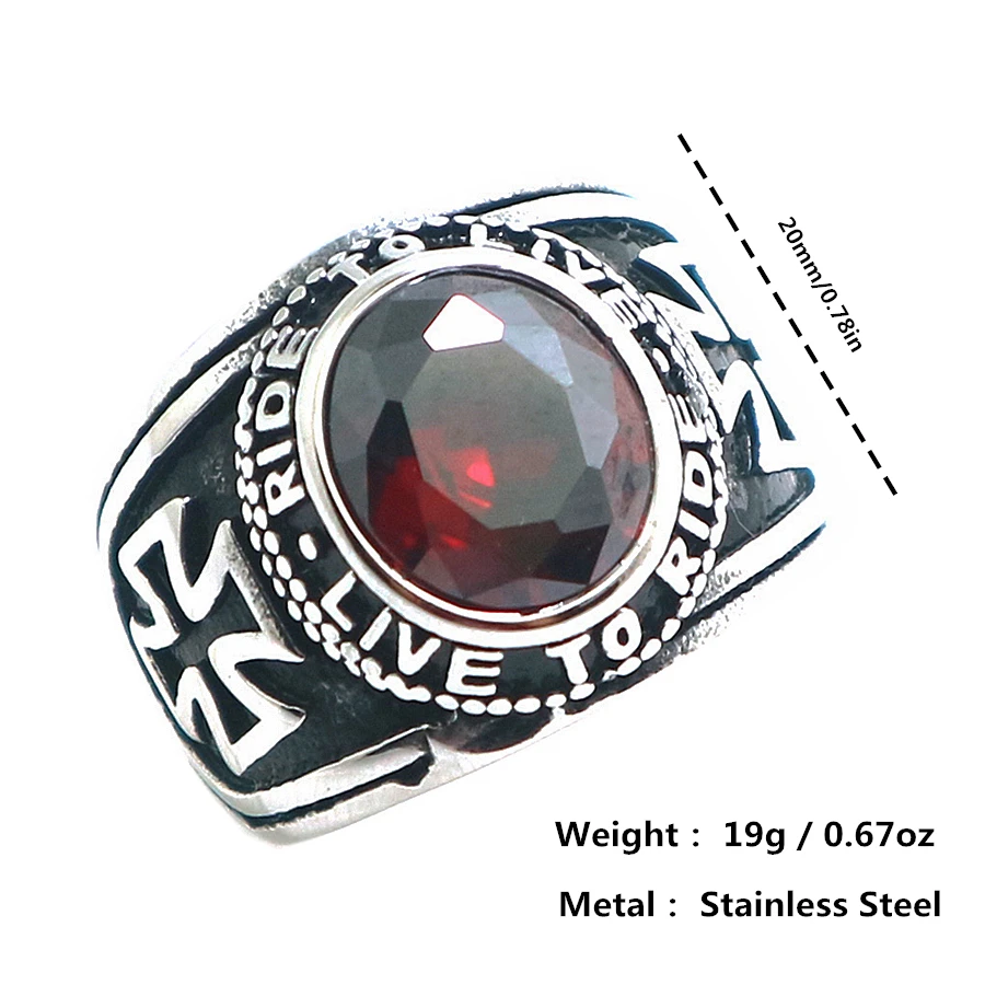 Унисекс нержавеющая сталь 316L крутая поездка в живую живая красный камень кольцо