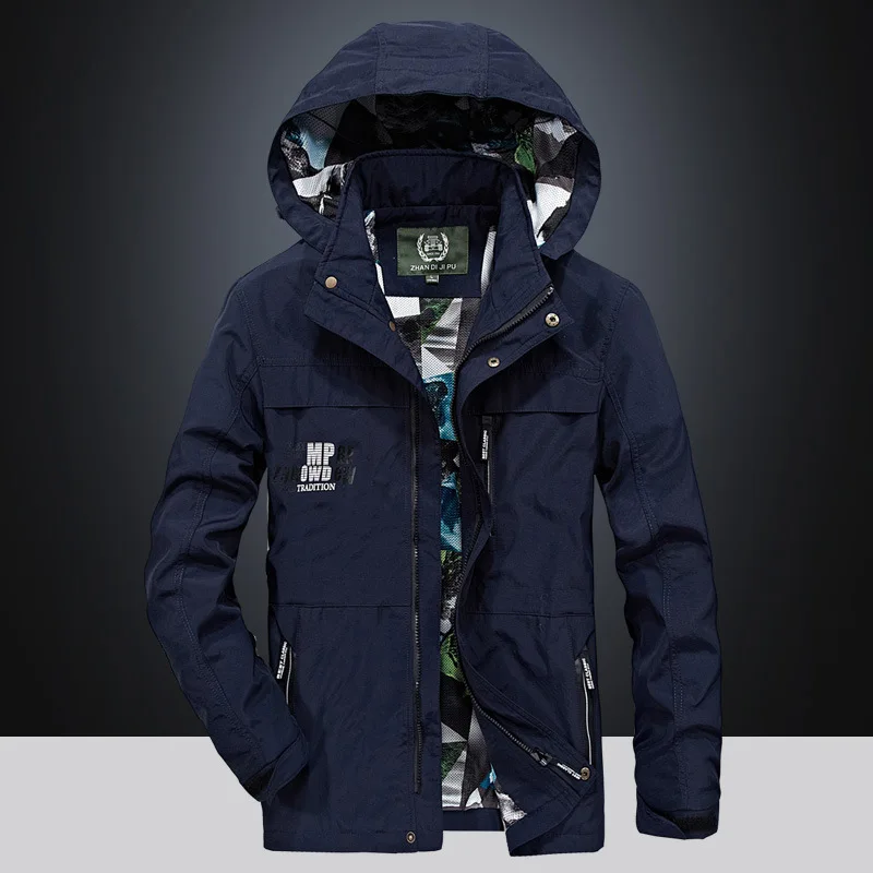 

Spring and Autumn Business Male Casual Jackets Tops Men's Hooded Outdoor Sports Windproof Jacket Overcoat With Detachable Hat