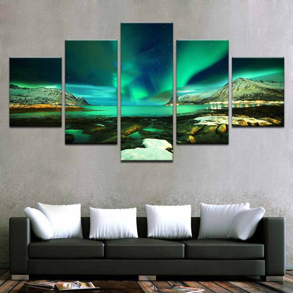 

Набор для алмазной живописи 5D «сделай сам», 5 шт., картины с полярным регионом, Авророй, зеленым озером, полная фотография, украшение для дома