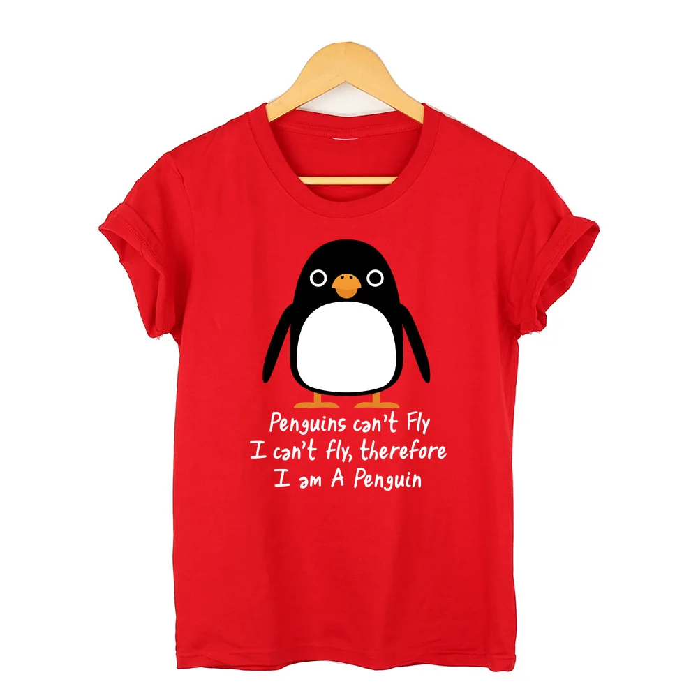 

Wearepinky T shirt Women Fashion High Street T Shirts 90s O-Neck Letter Appliques Cotton Penguin Can "T Fiy