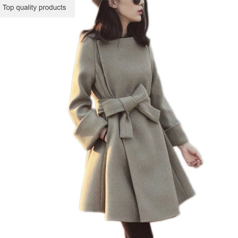 Женское шерстяное пальто 2020 новое осеннее и зимнее с галстуком бабочкой толстое