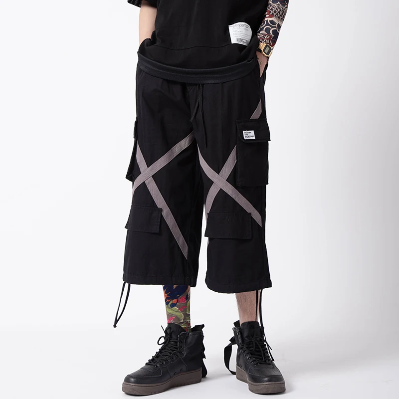 свободные-повязка на голень-длина брюки-карго Для мужчин лето Хип-Хоп Уличная