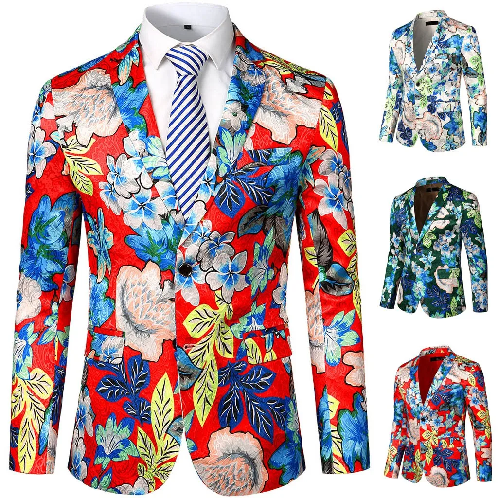 JAYCOSIN мужские пальто для мужчин Slim Fit печати Стильный бейзер кофта жакет человек цветочный костюм зазубренный отворот мужской хлопок пальто из полиэстера
