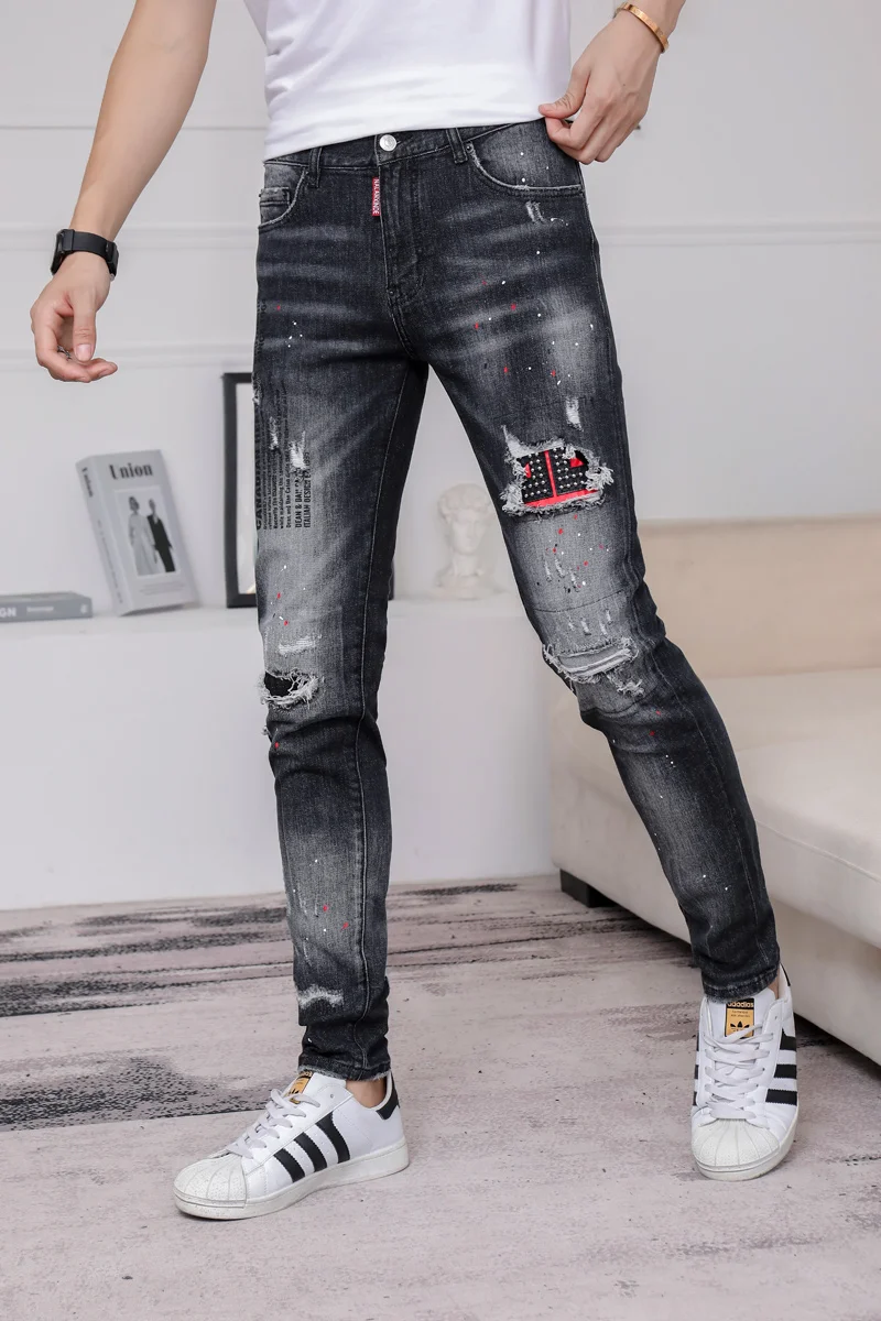 2020 European street D2 Italian brand of high quality jeans fit jeans jeans elastic jeans pants zipper pencil pants