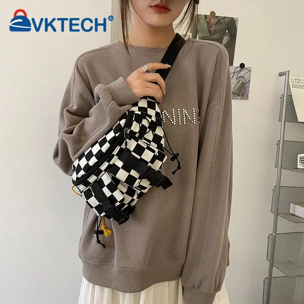 

Модная нагрудная сумка унисекс в клетку с несколькими карманами на молнии, маленькая клетчатая сумка для покупок, ярких цветов, сумка через ...