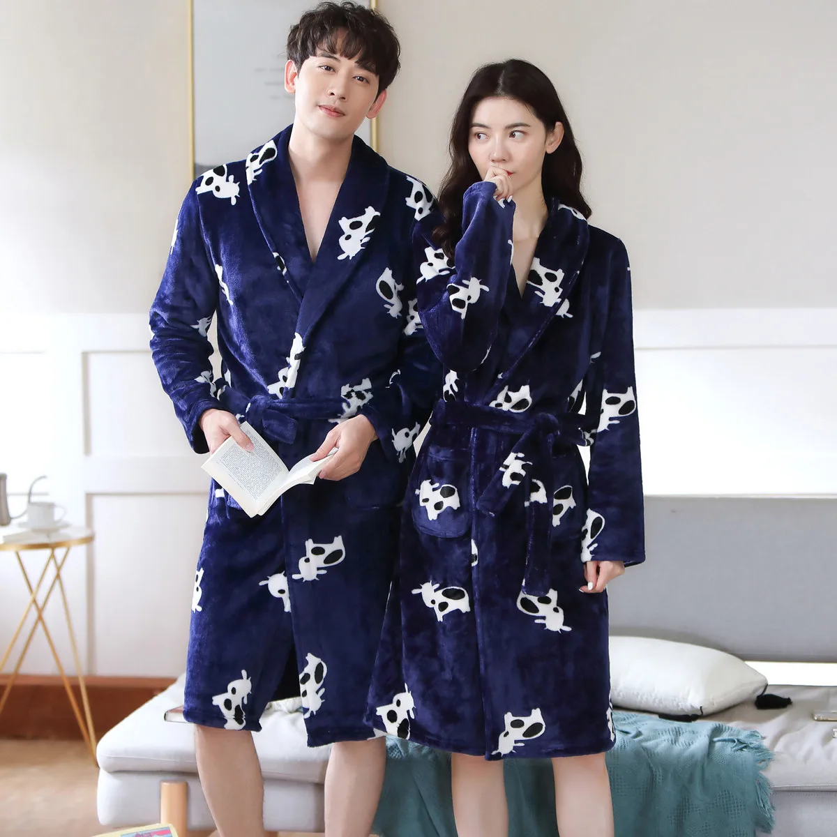 

masculino coral kimono roupo de banho amantes casal flanela nightwear inverno engrossar quente macio robe vestido sleepwear