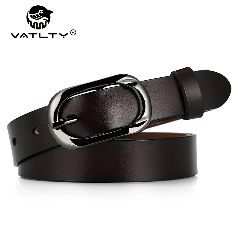 VATLTY 95cm-115cm Leather Belt Female Hard Metal Buckle Natural Cowhide 2.3cm Thin Belt Women Stylish Brown Belt Jeans Waistband