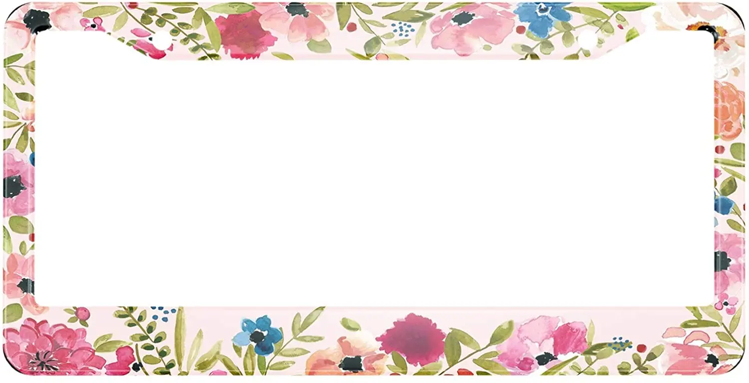 

Watercolor Floral License Plate Frame Hand Painted Flower Metal License Plate Cover Front Plates Frames Car Tag Frame