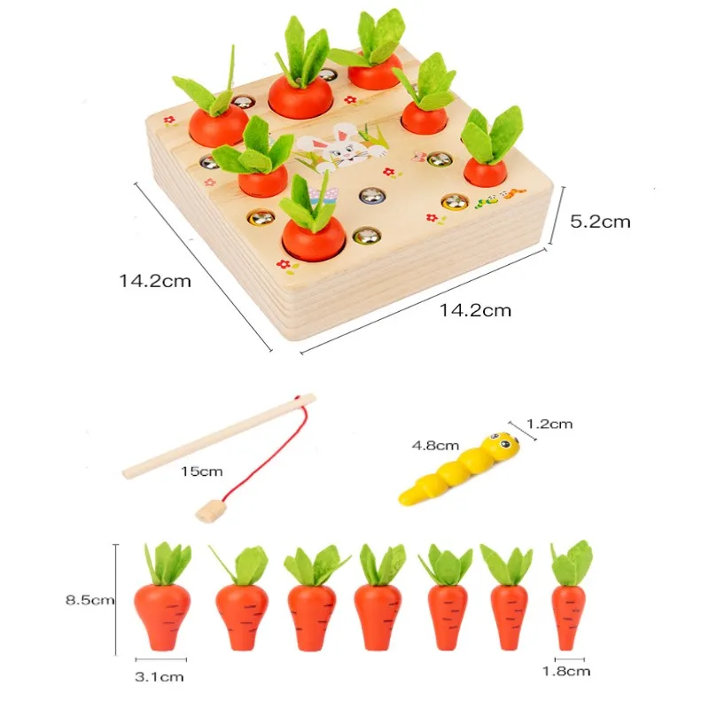 

Montessori Wooden Toys Caterpillar Eats The Carrot Kids Catch Worms Matching Puzzle Games Early Education Interactive Math Toys