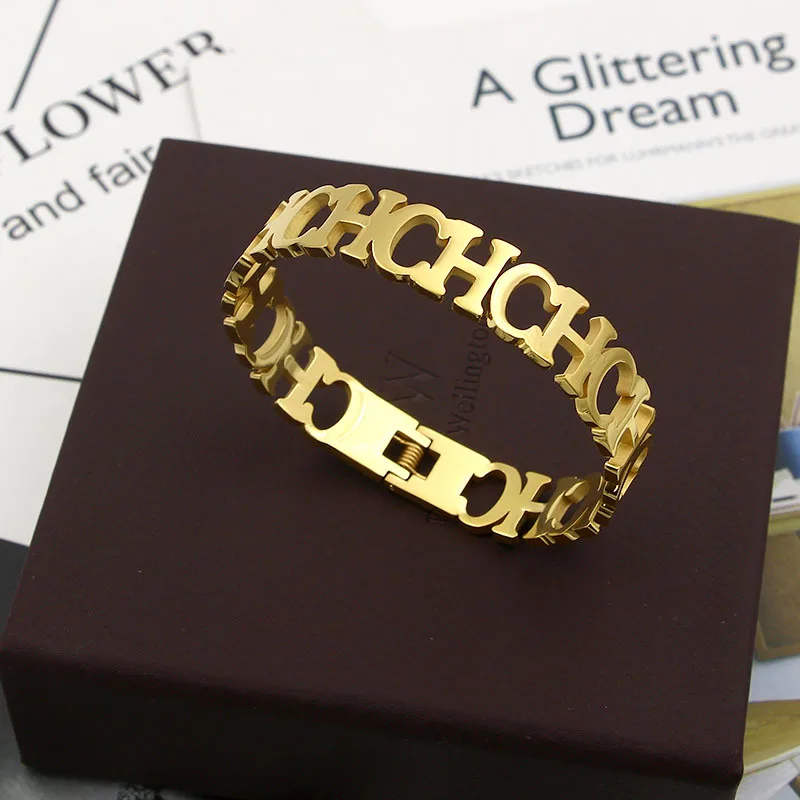 Лидер продаж модный Открытый браслет из нержавеющей стали 316L золотого цвета