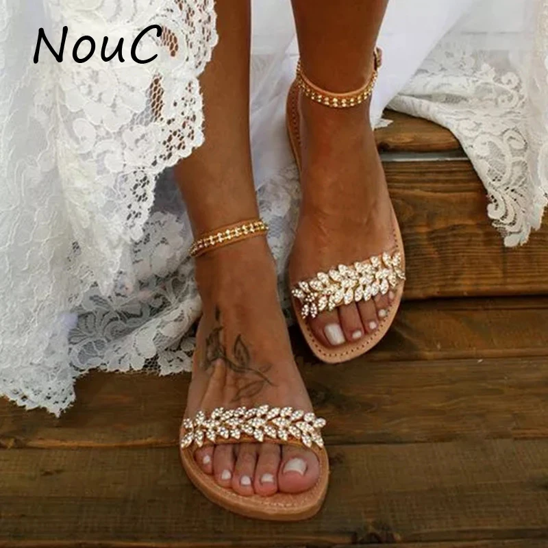 NouC/летние сандалии на плоской подошве Модные женские босоножки с пряжкой и