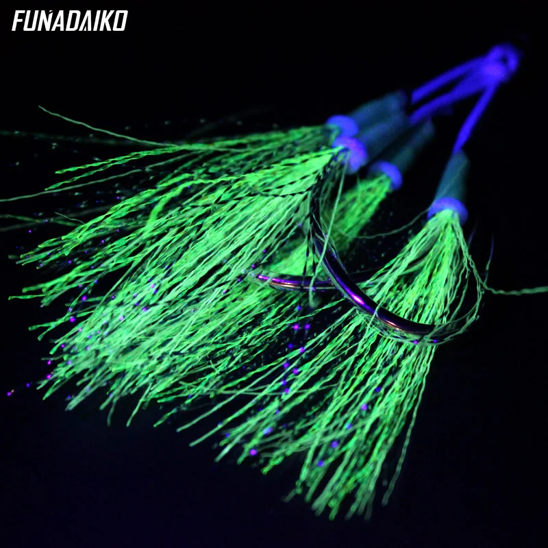 FUNADAIKO Assist крючки Seafishing медленно джиговые крючки с высоким из углеродистой стали двойные крючки светящийся яркий 1/0 2/0 3/0 4/0 УФ крючки