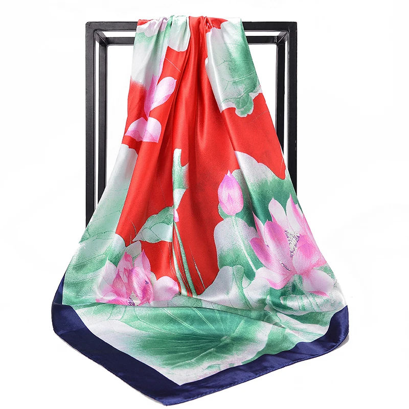 2021 Винтаж лотоса из шёлка с принтом женский шарф цветочным Роскошные