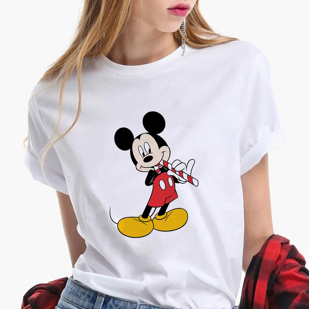 

On Sale Disney Elements Mickey Mouse Women T-shirts Round Neck Cartoon Female Tshirt Color Painting Summer Top Clothes Transport