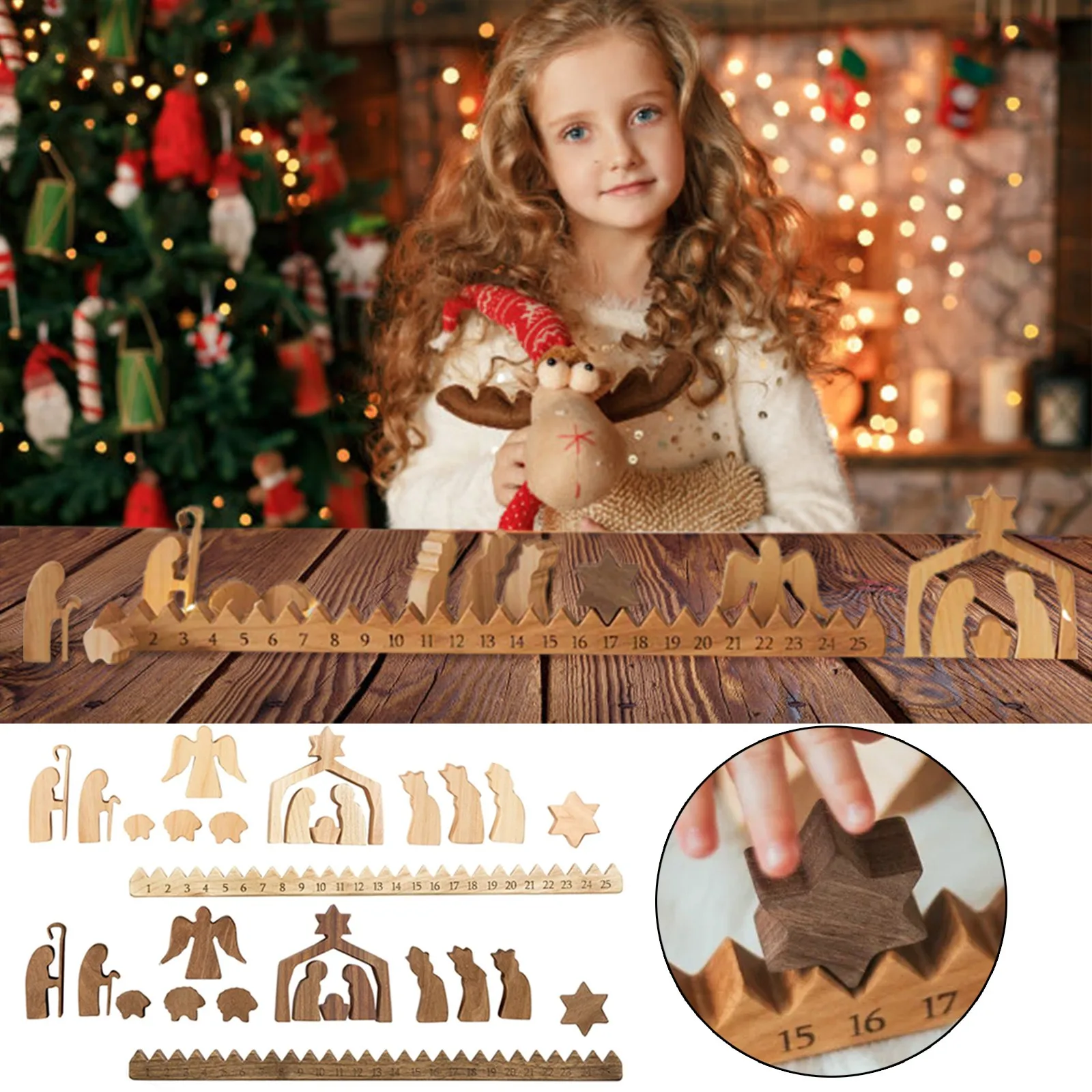 Деревянный календарь для тематики Рождества набор праздника с календарём и
